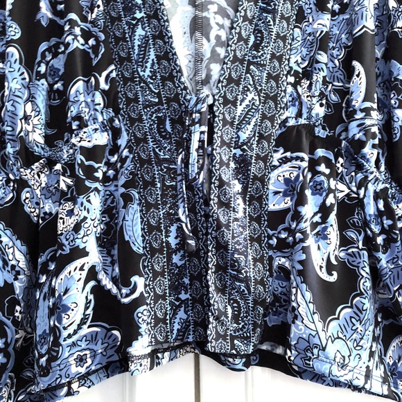 1X NWT Liz Claiborne Topper Kimono Top Dolman Blouse Boho Blue Black - Picture 5 of 7